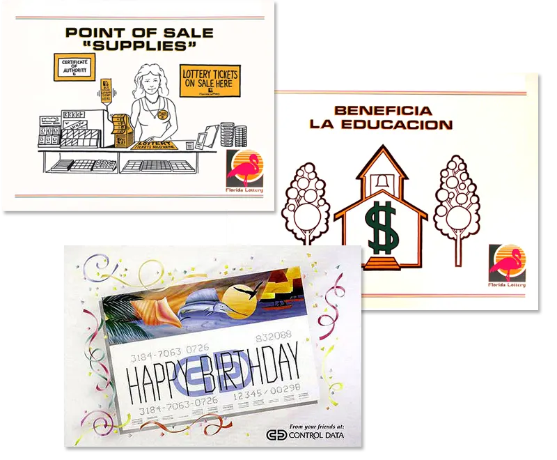 Some of the first marketing materials for the Florida Lottery - Greeting cards for Control Data