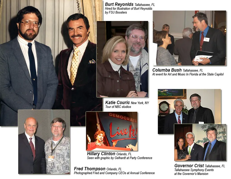 Rob Gelhardt with Burt Reynolds, Katie Couric, Columba Bush, Hilliary Clinton, Fred Thomas, and Governor Crist